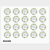 Sticker Rond Baby Shower Thème Carreau Bleu Citron (Feuille)