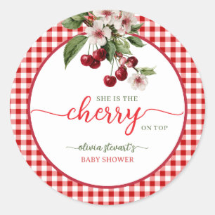 Sticker Rond Baby shower thème carreaux d'été Cerise