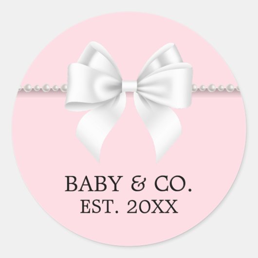 Sticker Rond Baby Shower Thème Élégant Rose Poudré Tiffany (Devant)