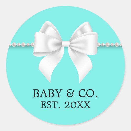 Sticker Rond Baby Shower Thème Élégant Turquoise Aqua Tiffany (Devant)