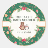 Sticker Rond Baby-Shower Thème Forêt Hivernale (Devant)