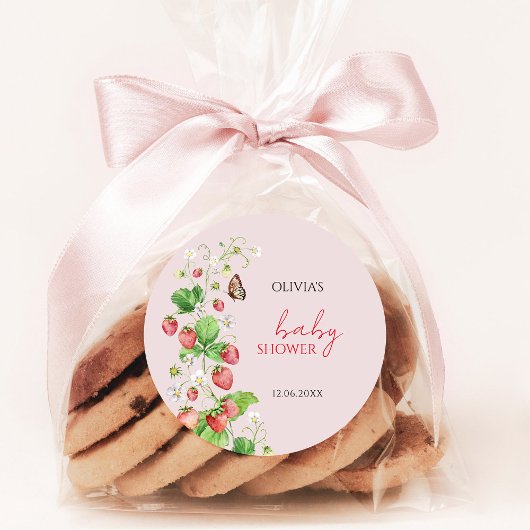 Sticker Rond Baby Shower Thème Fraise