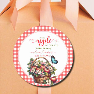 Sticker Rond Baby shower thème plaid festif automnal Apple