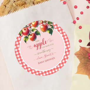 Sticker Rond Baby shower thème plaid festif automnal Apple