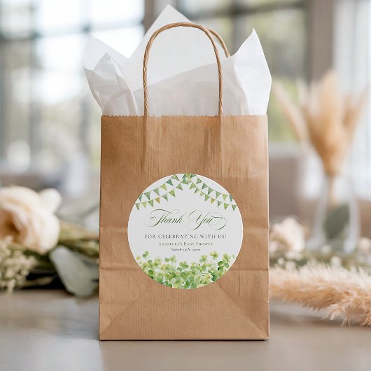 Sticker Rond Baby Shower Thème Trèfle Vert de la Saint-Patrick