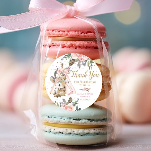 Sticker Rond Baby shower tribal de Boodland Deer Boho Anniversa