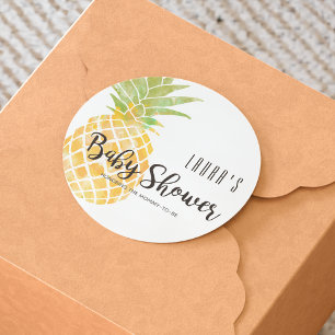 Sticker Rond Baby shower tropical de pochoir d'ananas