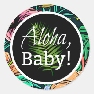 Sticker Rond Baby shower tropical de thème de Luau de ketmie