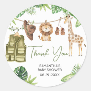 Sticker Rond Baby shower tropical Safari Jungle Animaux