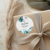 Sticker Rond Baby shower turquoise et blanc cassé