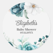 Sticker Rond Baby shower turquoise et blanc cassé (Devant)