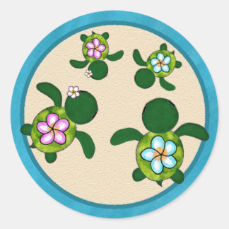 Sticker Rond Baby shower TURTLE de mer (Honu) TWINS 01D2 Sceau