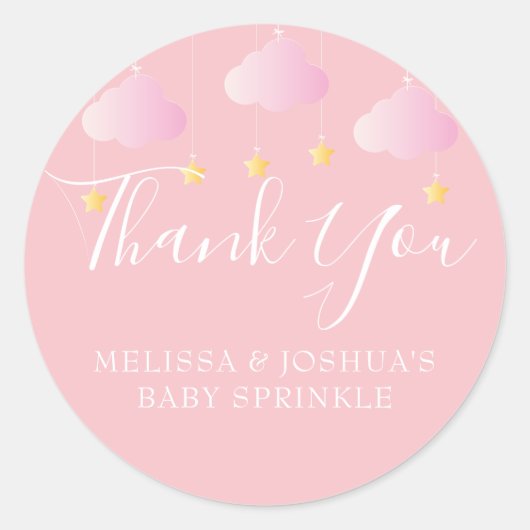 Sticker Rond Baby shower Twinkle Merci  rose (Devant)