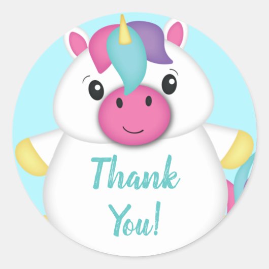 Sticker Rond Baby shower Unicorn Turquoise (Devant)