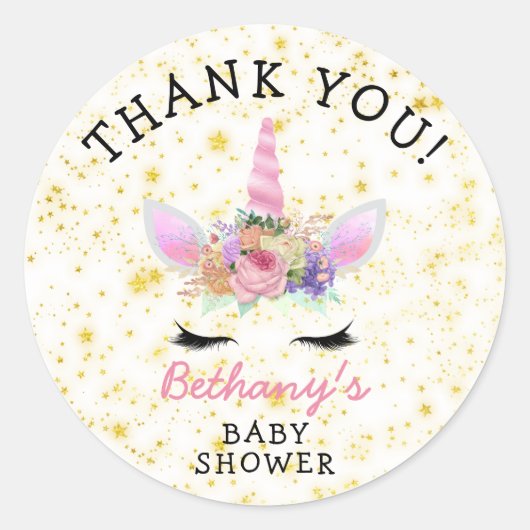 Sticker Rond Baby shower Unicorne or rose en faveur (Devant)