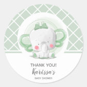 Sticker Rond Baby shower Unisex éléphant vert (Devant)