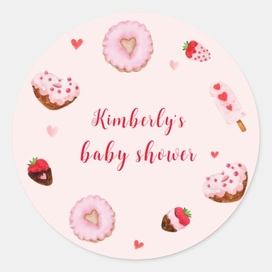 Sticker Rond Baby shower Valentines de Donuts Roses (Devant)
