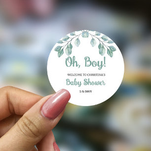 Sticker Rond Baby shower verdoyant Oh garçon