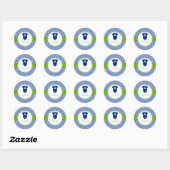 Sticker Rond Baby shower vert bleu Little Man Chevron (Feuille)