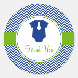 Sticker Rond Baby shower vert bleu Little Man Chevron