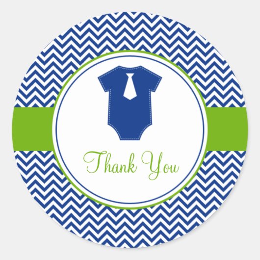 Sticker Rond Baby shower vert bleu Little Man Chevron (Devant)
