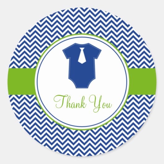 Sticker Rond Baby shower vert bleu Little Man Chevron (Devant)