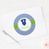 Sticker Rond Baby shower vert bleu Little Man Chevron (Enveloppe)