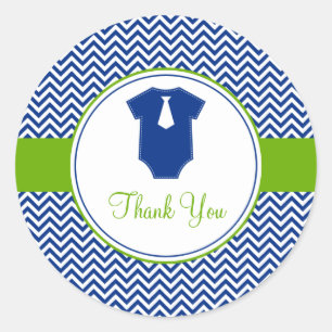 Sticker Rond Baby shower vert bleu Little Man Chevron