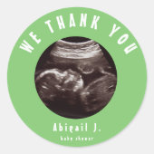 Sticker Rond Baby shower vert chaux Ultrasound Merci (Devant)