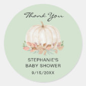 Sticker Rond Baby shower vert citrouille Merci (Devant)