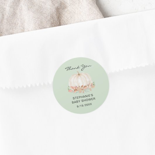 Sticker Rond Baby shower vert citrouille Merci