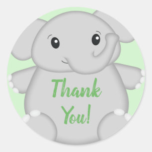 Sticker Rond Baby shower vert éléphant