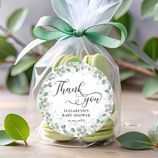 Sticker Rond Baby shower vert Eucalyptus
