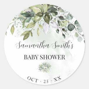 Sticker Rond Baby shower vert Eucalyptus Neutre