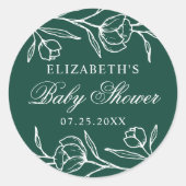 Sticker Rond Baby shower vert floral esquissé (Devant)