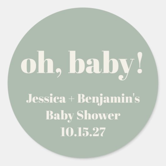 Sticker Rond Baby shower vert moderne de taille mignonne Nom pe (Devant)