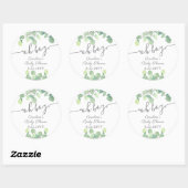 Sticker Rond Baby shower vert moderne Eucalyptus Oh Boy (Feuille)