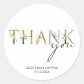 Sticker Rond Baby shower vert moderne Merci privilégier (Devant)