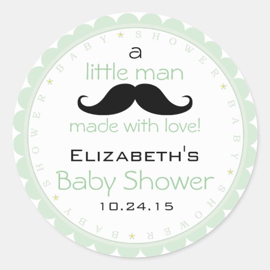 Sticker Rond Baby shower vert Mustache Sage (Devant)