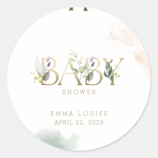 Sticker Rond Baby shower vert or Eucalyptus (Devant)