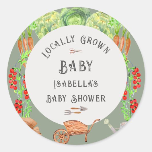 Sticker Rond Baby shower vert pour bébé cultivé localement (Devant)