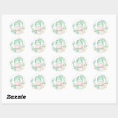 Sticker Rond Baby shower vert rose mignon Dinosaur (Feuille)