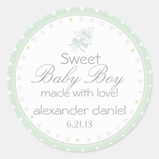 Sticker Rond Baby shower vert Sage (Devant)