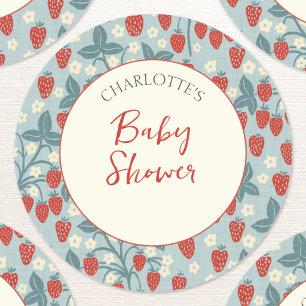 Sticker Rond Baby Shower Vintage Baies Douces Fraise