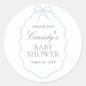 Sticker Rond Baby shower vintage Blue Bow Boy (Devant)