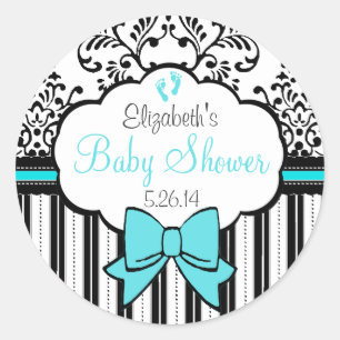 Sticker Rond Baby shower vintage de bleu de damassé et de