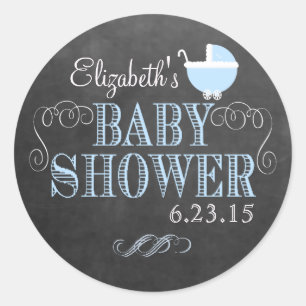 Sticker Rond Baby shower vintage de bleu de regard de tableau