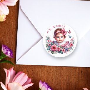 Sticker Rond Baby shower vintage de la petite fille C'est une