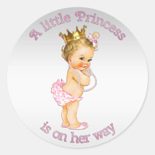 Sticker Rond Baby shower vintage de princesse Pearls