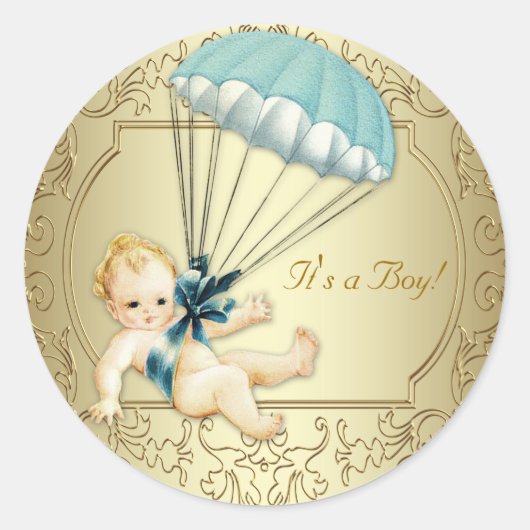 Sticker Rond Baby shower Vintage garçons (Devant)